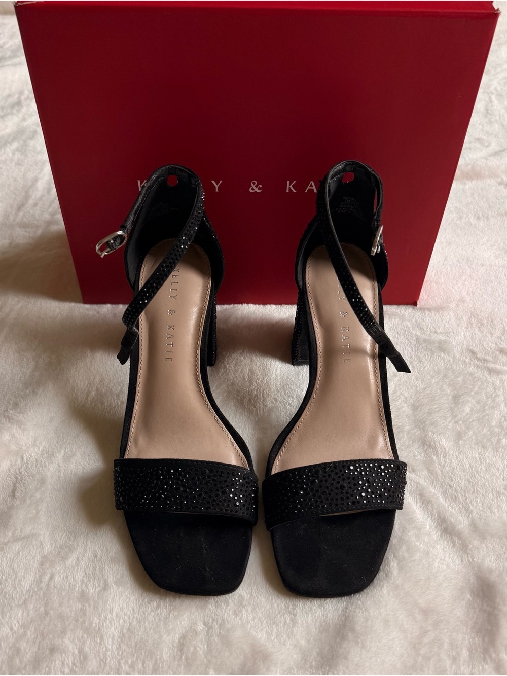 Kelly & Katie Black Embellished Block Heels - Picture 3 of 7